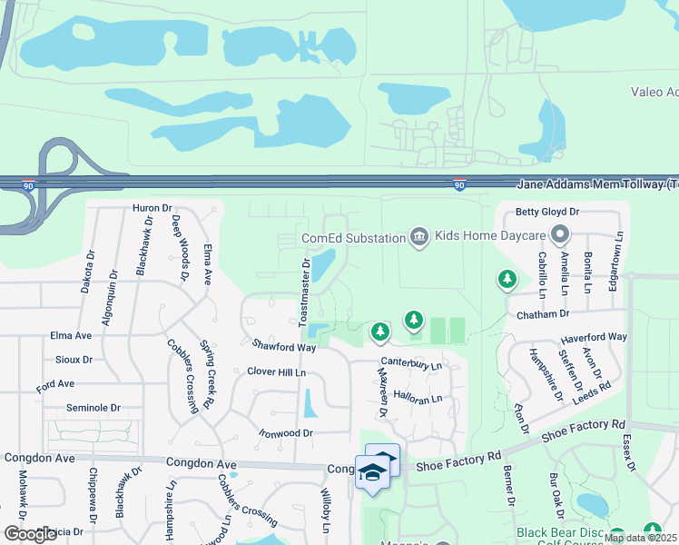 map of restaurants, bars, coffee shops, grocery stores, and more near 1214 Bradley Circle in Elgin