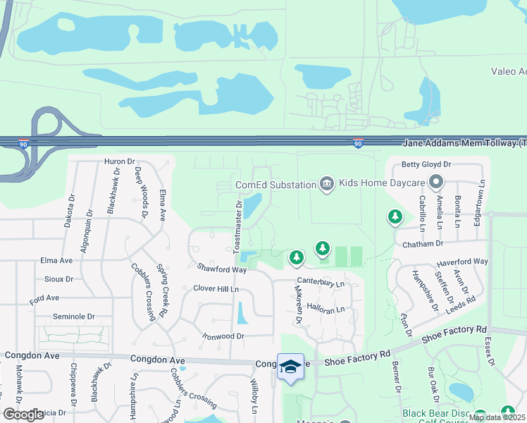 map of restaurants, bars, coffee shops, grocery stores, and more near 1214 Bradley Circle in Elgin