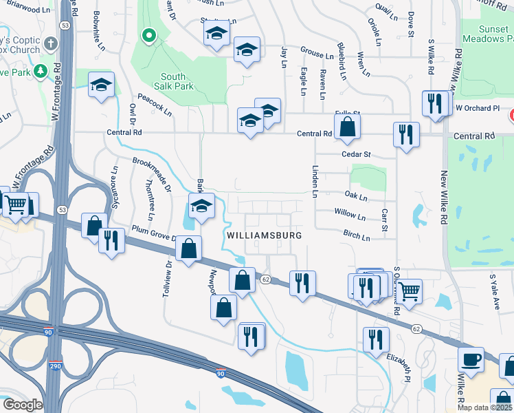 map of restaurants, bars, coffee shops, grocery stores, and more near 2860 Northampton Drive in Rolling Meadows