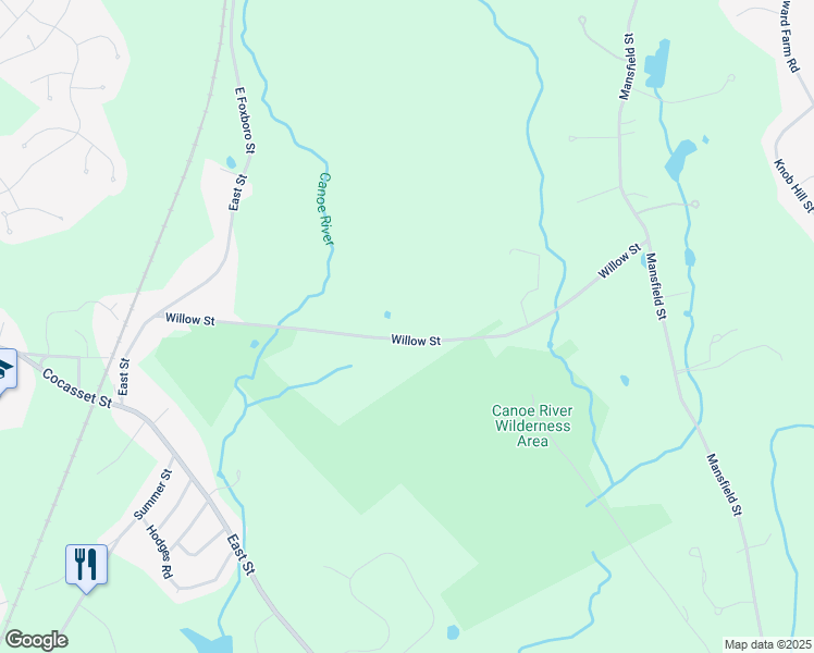 map of restaurants, bars, coffee shops, grocery stores, and more near 52 Willow Street in Foxborough