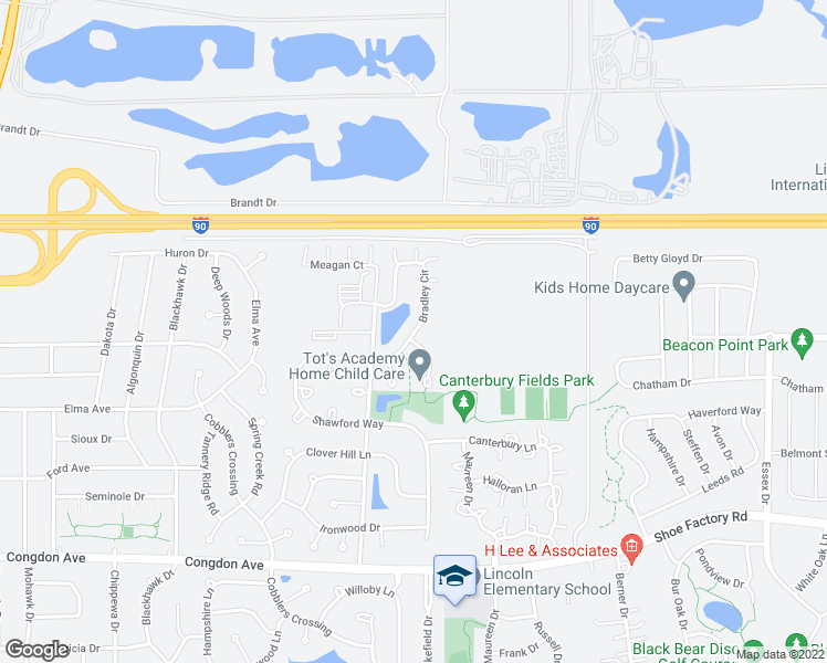 map of restaurants, bars, coffee shops, grocery stores, and more near 1239 Bradley Circle in Elgin