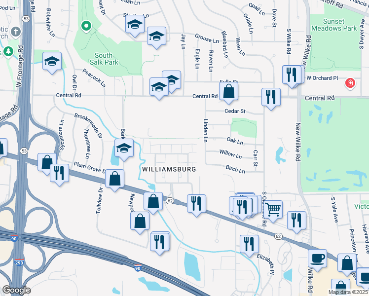 map of restaurants, bars, coffee shops, grocery stores, and more near 2710 Northampton Drive in Rolling Meadows