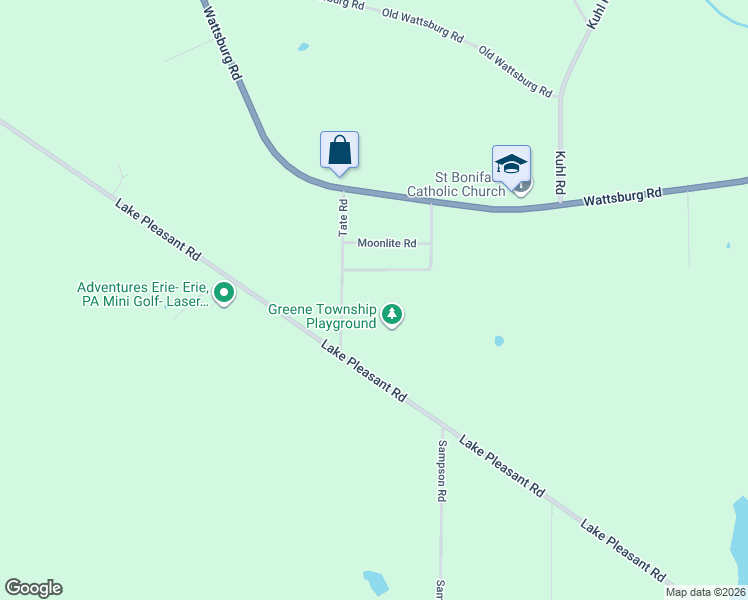 map of restaurants, bars, coffee shops, grocery stores, and more near 9333 Tate Road in Erie