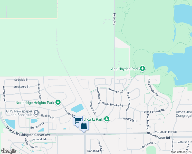 map of restaurants, bars, coffee shops, grocery stores, and more near 4223 Brickman Avenue in Ames