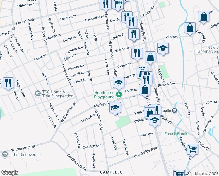 map of restaurants, bars, coffee shops, grocery stores, and more near 108 West Chestnut Street in Brockton