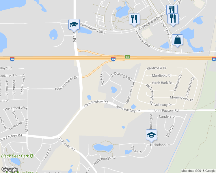map of restaurants, bars, coffee shops, grocery stores, and more near 5591 McDonough Road in Hoffman Estates