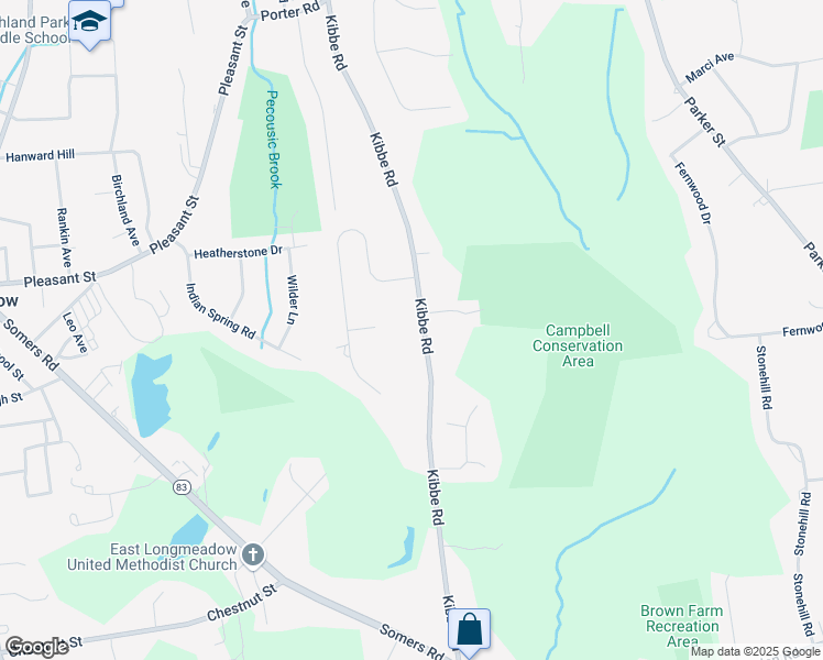 map of restaurants, bars, coffee shops, grocery stores, and more near 180 Kibbe Road in East Longmeadow