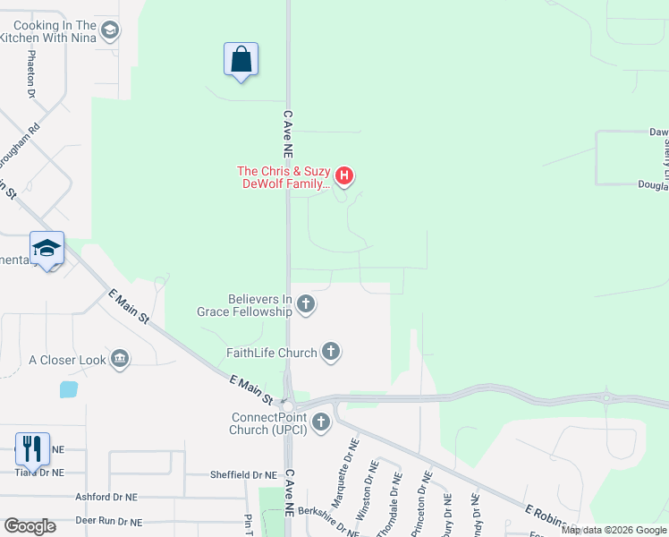 map of restaurants, bars, coffee shops, grocery stores, and more near 8616 C Avenue in Marion