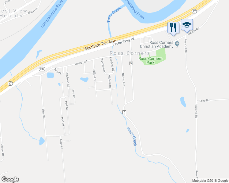 map of restaurants, bars, coffee shops, grocery stores, and more near 2521 Fairview Avenue in Vestal