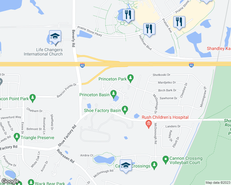 map of restaurants, bars, coffee shops, grocery stores, and more near 2024 Ivy Ridge Drive in Hoffman Estates