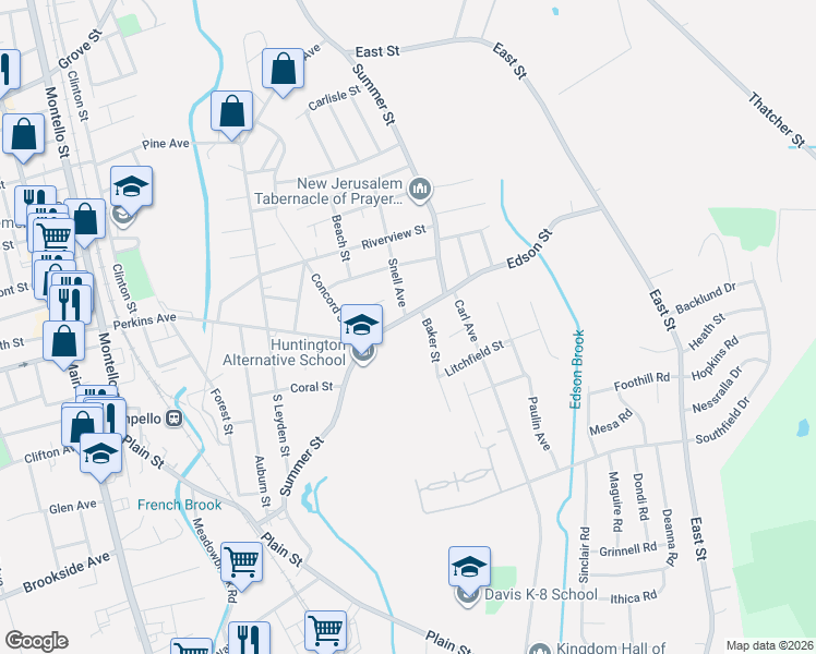 map of restaurants, bars, coffee shops, grocery stores, and more near 570 Summer Street in Brockton