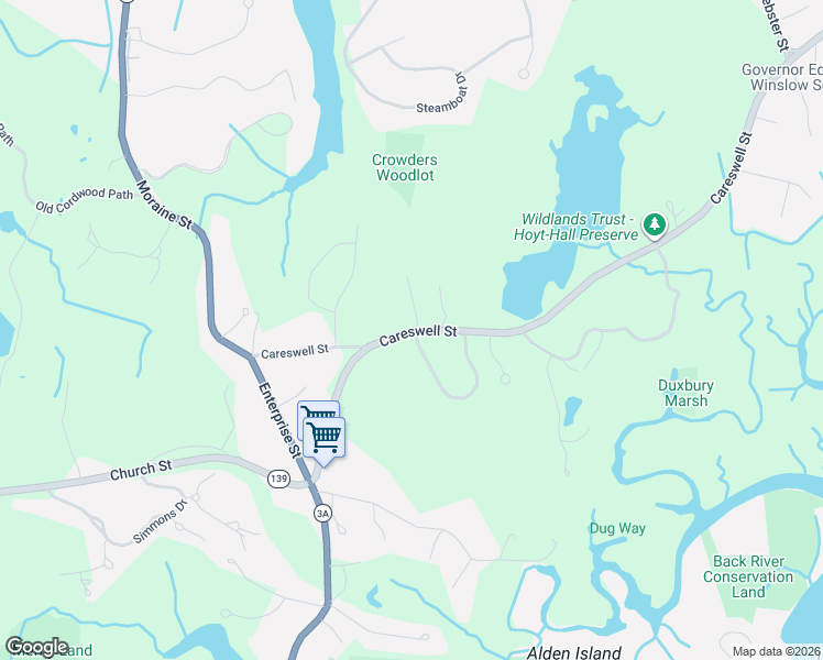 map of restaurants, bars, coffee shops, grocery stores, and more near 1 Old Pilgrim Trail in Marshfield