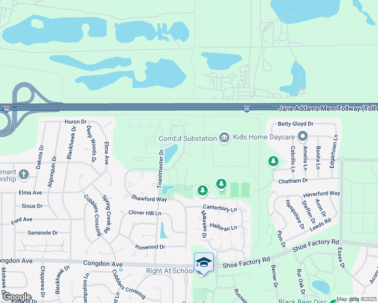 map of restaurants, bars, coffee shops, grocery stores, and more near 1239 Bradley Circle in Elgin