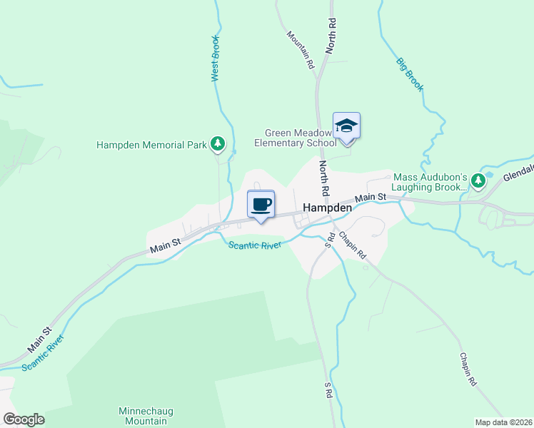 map of restaurants, bars, coffee shops, grocery stores, and more near 551 Main Street in Hampden
