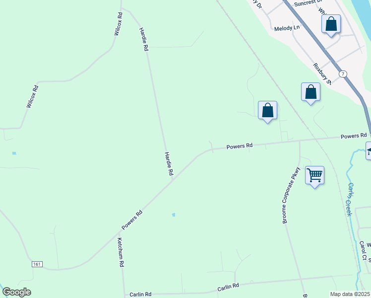 map of restaurants, bars, coffee shops, grocery stores, and more near 931 Powers Road in Conklin