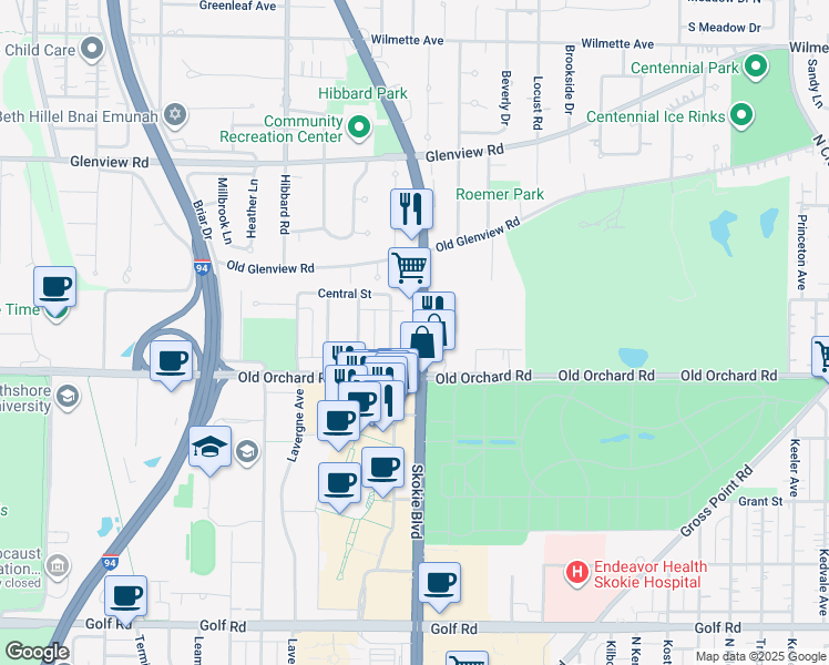 map of restaurants, bars, coffee shops, grocery stores, and more near 10000 U.S. 41 in Skokie