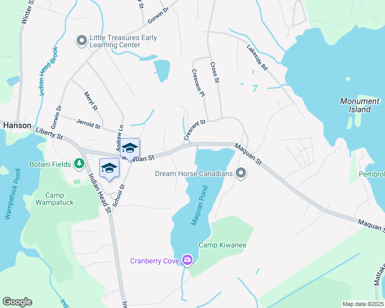 map of restaurants, bars, coffee shops, grocery stores, and more near 240 Maquan Street in Hanson