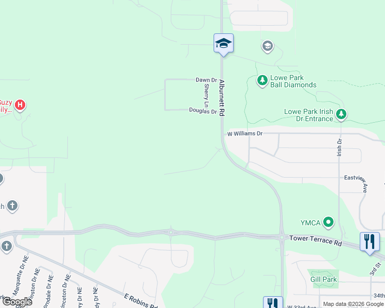 map of restaurants, bars, coffee shops, grocery stores, and more near 4200 Alburnett Road in Marion