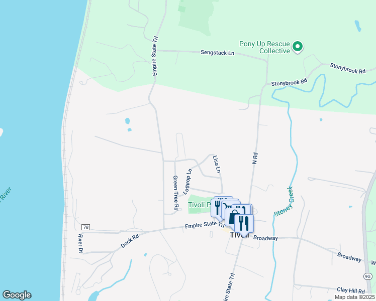map of restaurants, bars, coffee shops, grocery stores, and more near 51 Tivoli Gardens in Tivoli