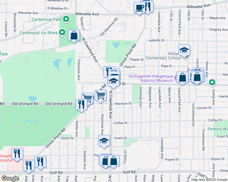 map of restaurants, bars, coffee shops, grocery stores, and more near 3333 Culver Street in Evanston