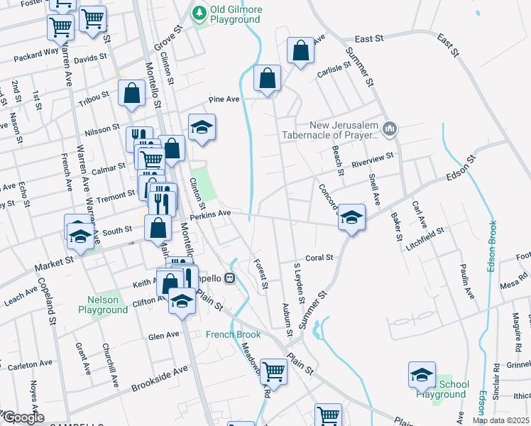 map of restaurants, bars, coffee shops, grocery stores, and more near 144 Perkins Avenue in Brockton