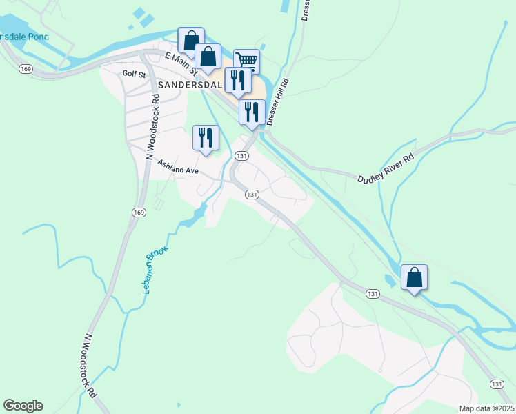map of restaurants, bars, coffee shops, grocery stores, and more near 194 Ashland Avenue in Southbridge