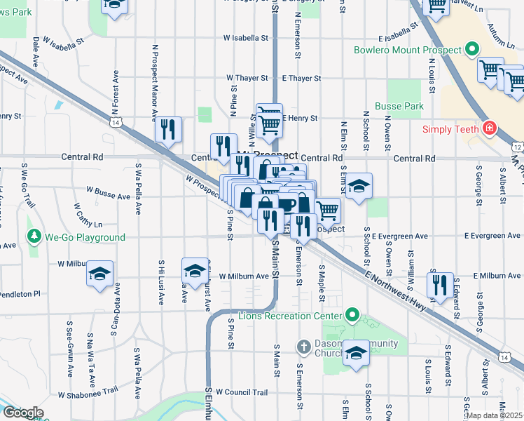 map of restaurants, bars, coffee shops, grocery stores, and more near 20 Highway 21 in Wheeling