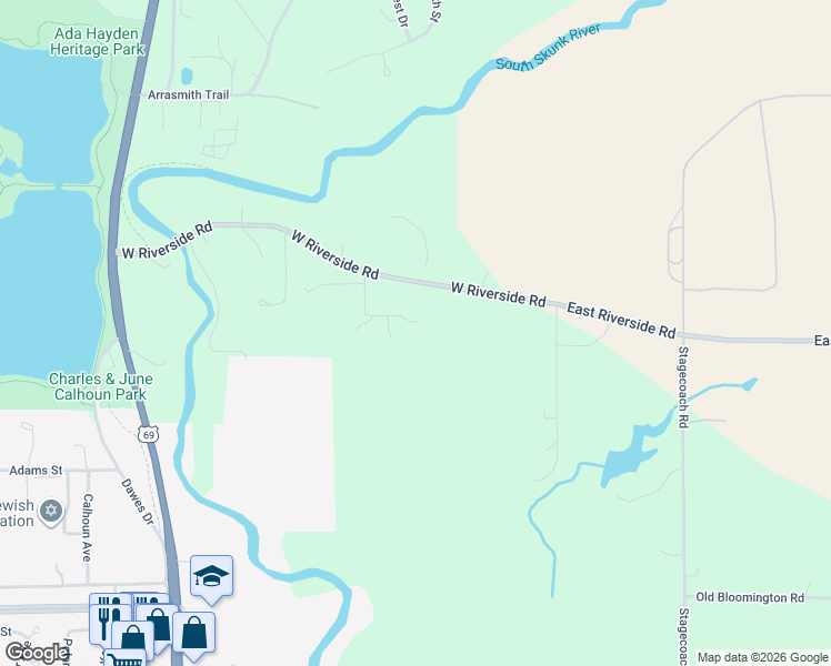 map of restaurants, bars, coffee shops, grocery stores, and more near 4785 Copperstone Drive in Ames