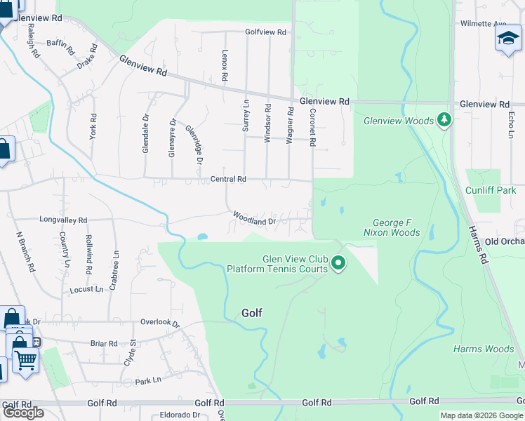 map of restaurants, bars, coffee shops, grocery stores, and more near 939 Central Road in Glenview