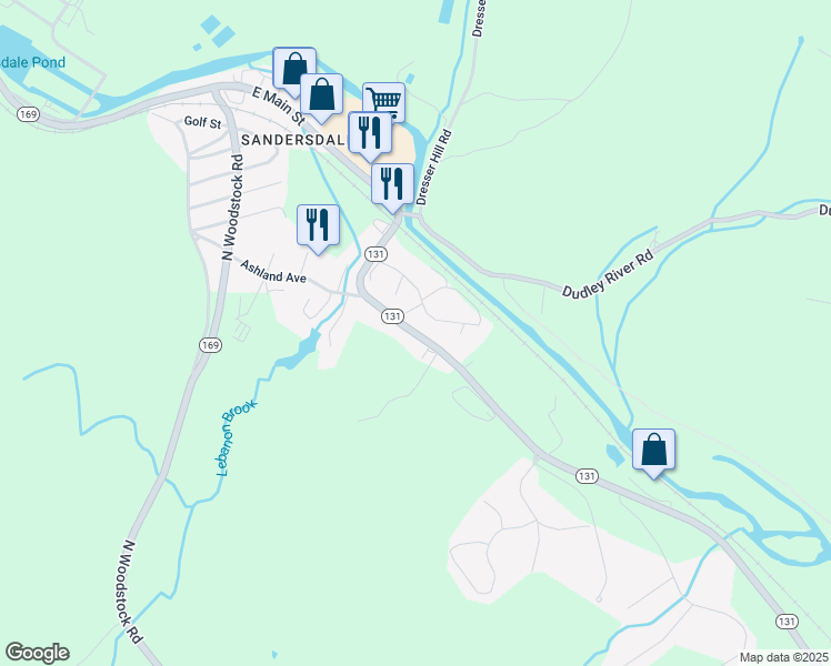 map of restaurants, bars, coffee shops, grocery stores, and more near 194 Ashland Avenue in Southbridge