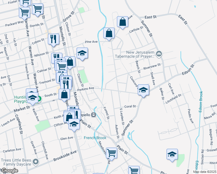 map of restaurants, bars, coffee shops, grocery stores, and more near 29 Riverview Street in Brockton