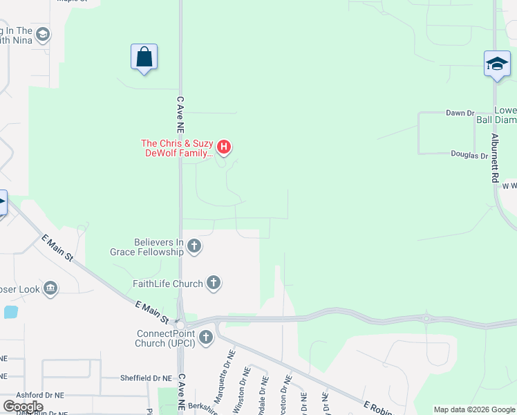 map of restaurants, bars, coffee shops, grocery stores, and more near 8616 C Avenue in Marion
