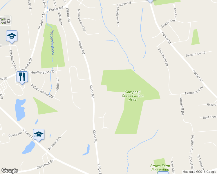 map of restaurants, bars, coffee shops, grocery stores, and more near 185 Kibbe Road in East Longmeadow