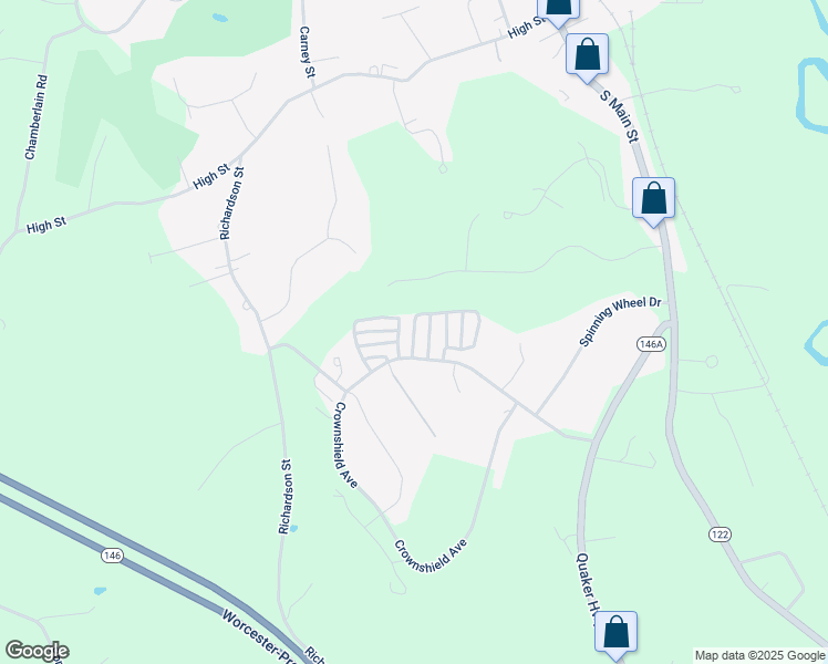 map of restaurants, bars, coffee shops, grocery stores, and more near 15 Highness Drive in Uxbridge