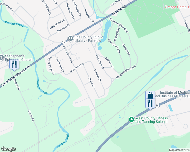 map of restaurants, bars, coffee shops, grocery stores, and more near 1414 Sumner Dr in Erie