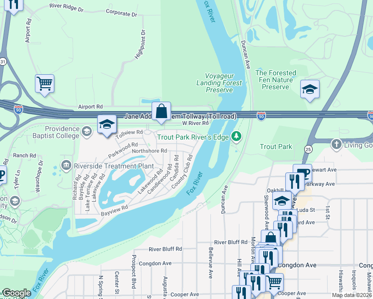 map of restaurants, bars, coffee shops, grocery stores, and more near 91 Melbrooke Road in Elgin