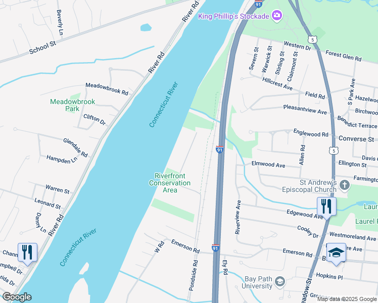 map of restaurants, bars, coffee shops, grocery stores, and more near 294 Anthony Road in Longmeadow
