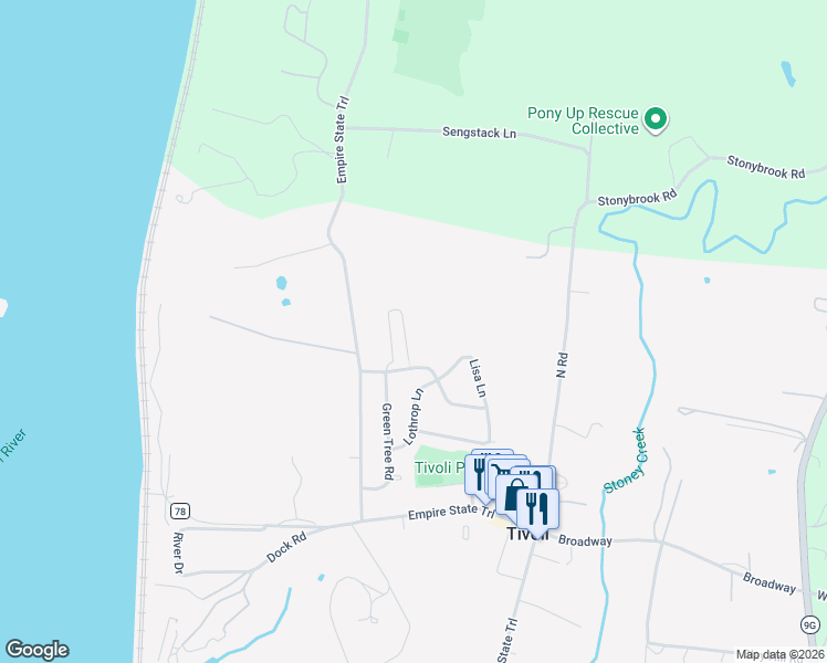 map of restaurants, bars, coffee shops, grocery stores, and more near 51 Tivoli Gardens in Tivoli