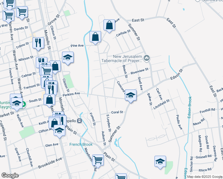 map of restaurants, bars, coffee shops, grocery stores, and more near 17 Sansom Street in Brockton