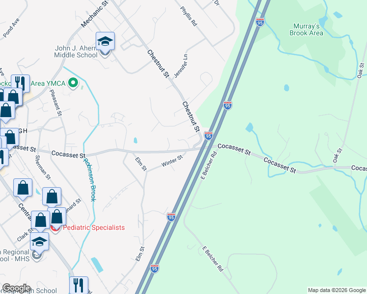 map of restaurants, bars, coffee shops, grocery stores, and more near 130 Cocasset Street in Foxborough