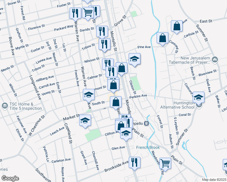 map of restaurants, bars, coffee shops, grocery stores, and more near 1061 Main St in Brockton
