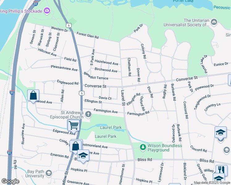 map of restaurants, bars, coffee shops, grocery stores, and more near 16 Edson Street in Longmeadow