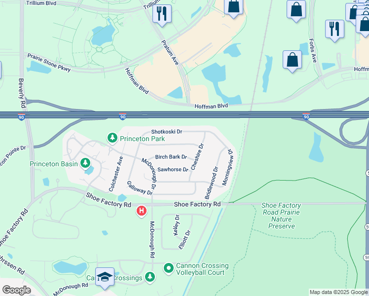map of restaurants, bars, coffee shops, grocery stores, and more near 5215 Mardjetko Drive in Hoffman Estates
