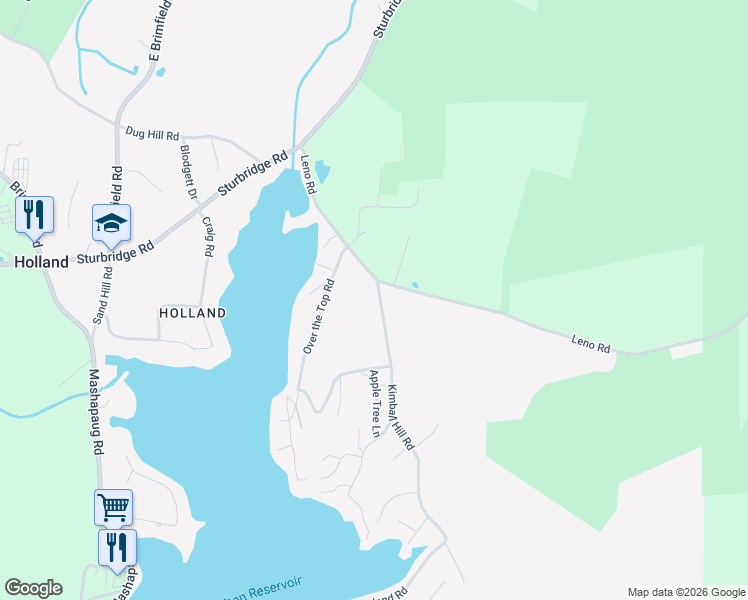 map of restaurants, bars, coffee shops, grocery stores, and more near 2 Kimball Hill Road in Holland