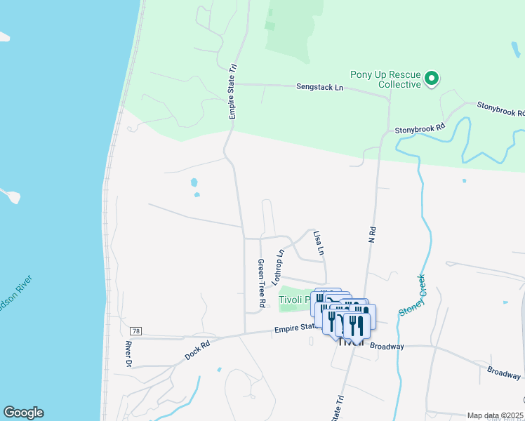 map of restaurants, bars, coffee shops, grocery stores, and more near 36 Tivoli Gardens in Tivoli