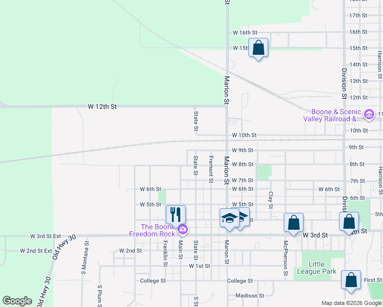 map of restaurants, bars, coffee shops, grocery stores, and more near 1004 West 9th Street in Boone