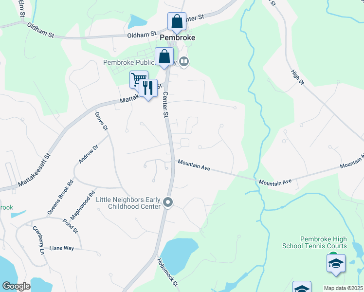 map of restaurants, bars, coffee shops, grocery stores, and more near 1 Greenwood Avenue in Pembroke