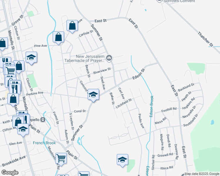 map of restaurants, bars, coffee shops, grocery stores, and more near 517 Summer Street in Brockton