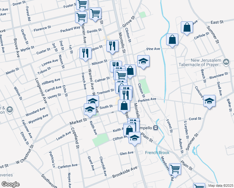 map of restaurants, bars, coffee shops, grocery stores, and more near 1061 Main Street in Brockton