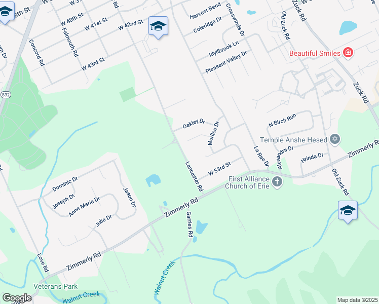map of restaurants, bars, coffee shops, grocery stores, and more near 5131 Lancaster Rd in Erie